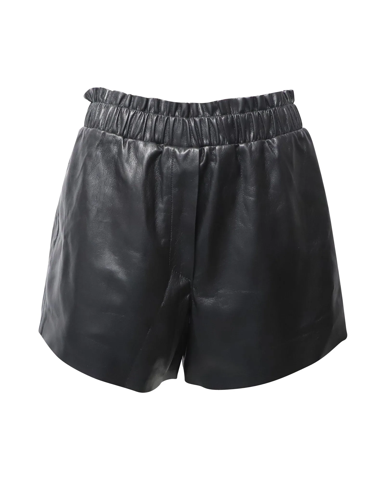 Nanushka Lora Ruffled Shorts in Black Vegan Leather