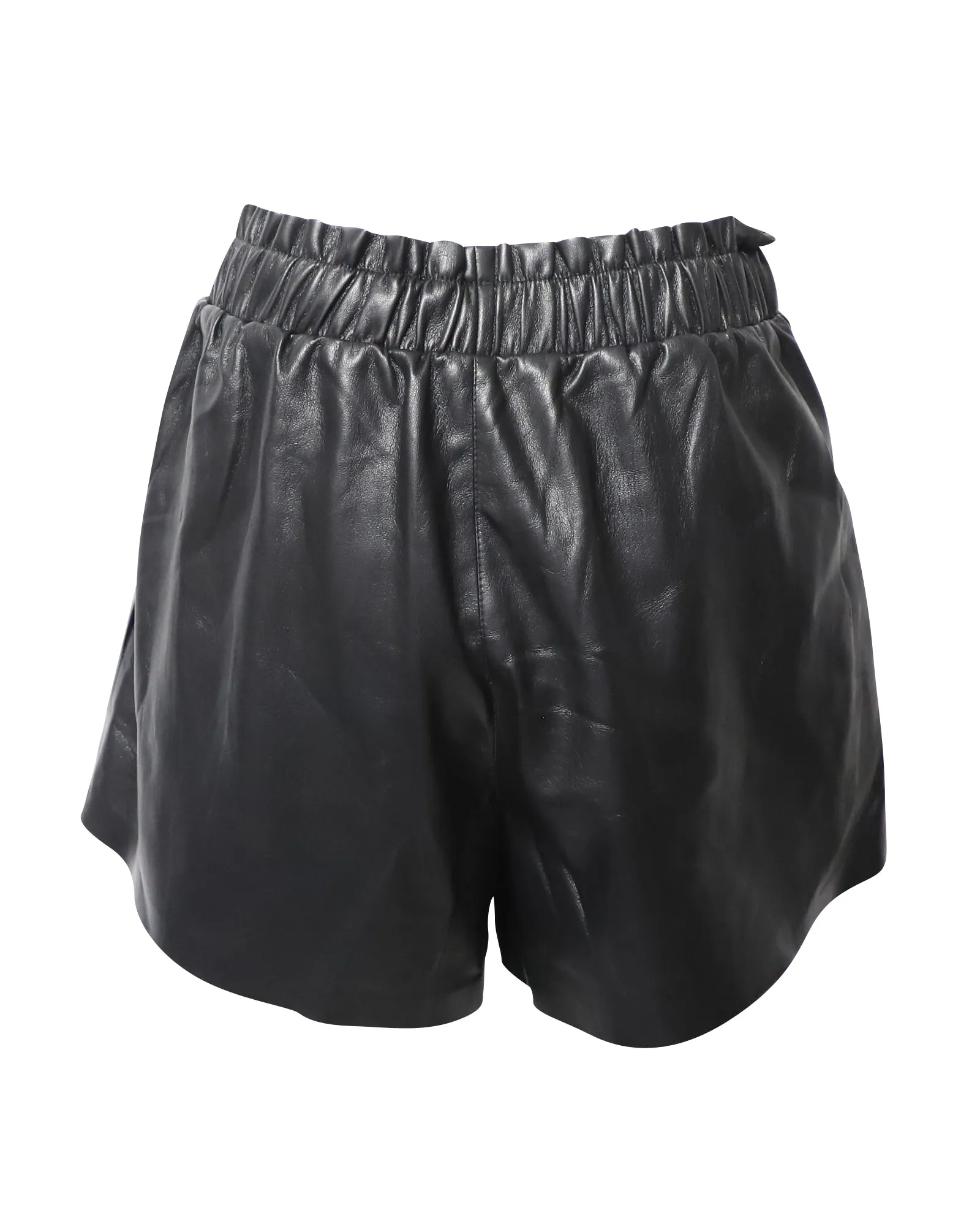 Nanushka Lora Ruffled Shorts in Black Vegan Leather