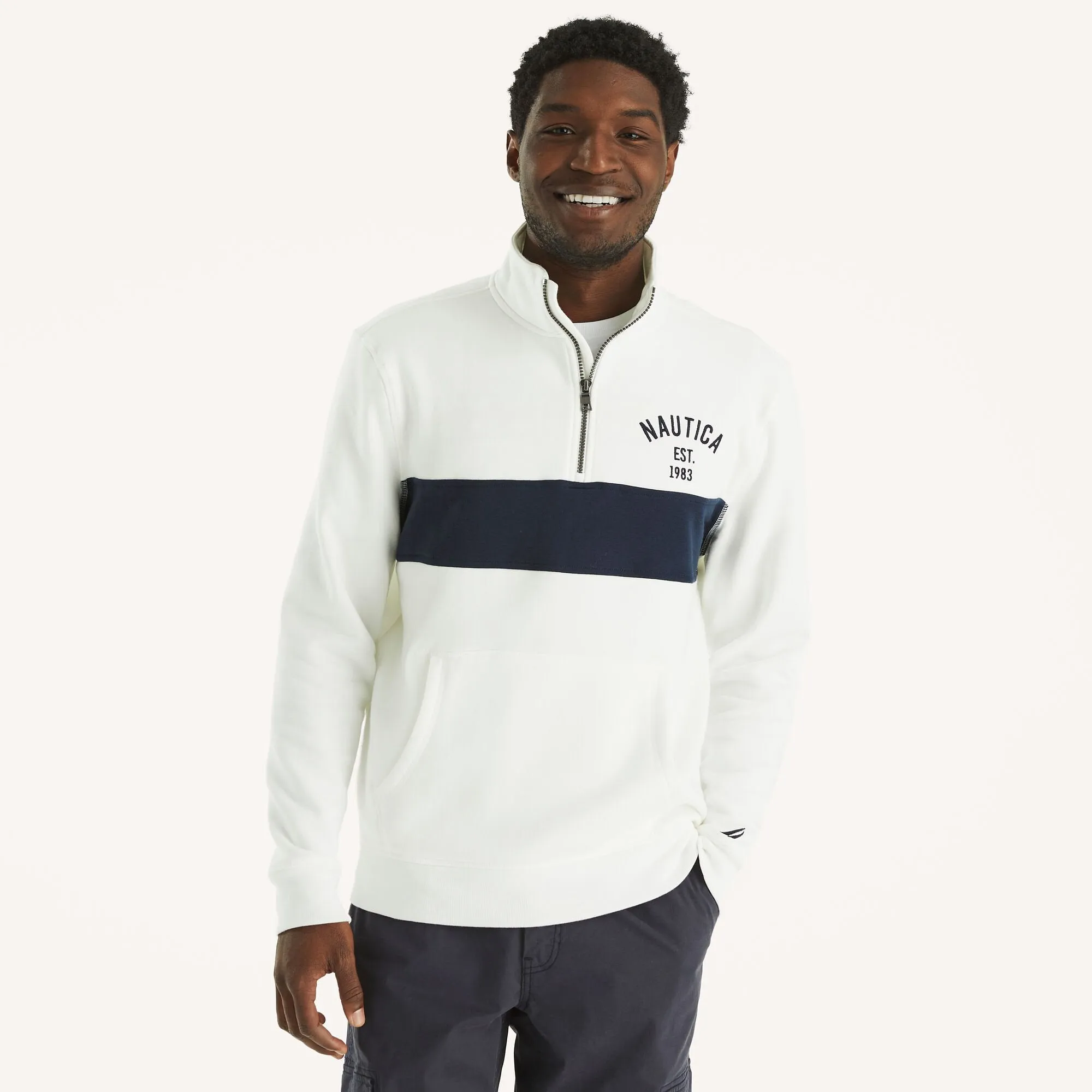 Nautica Mens Quarter-Zip Colorblock Sweatshirt