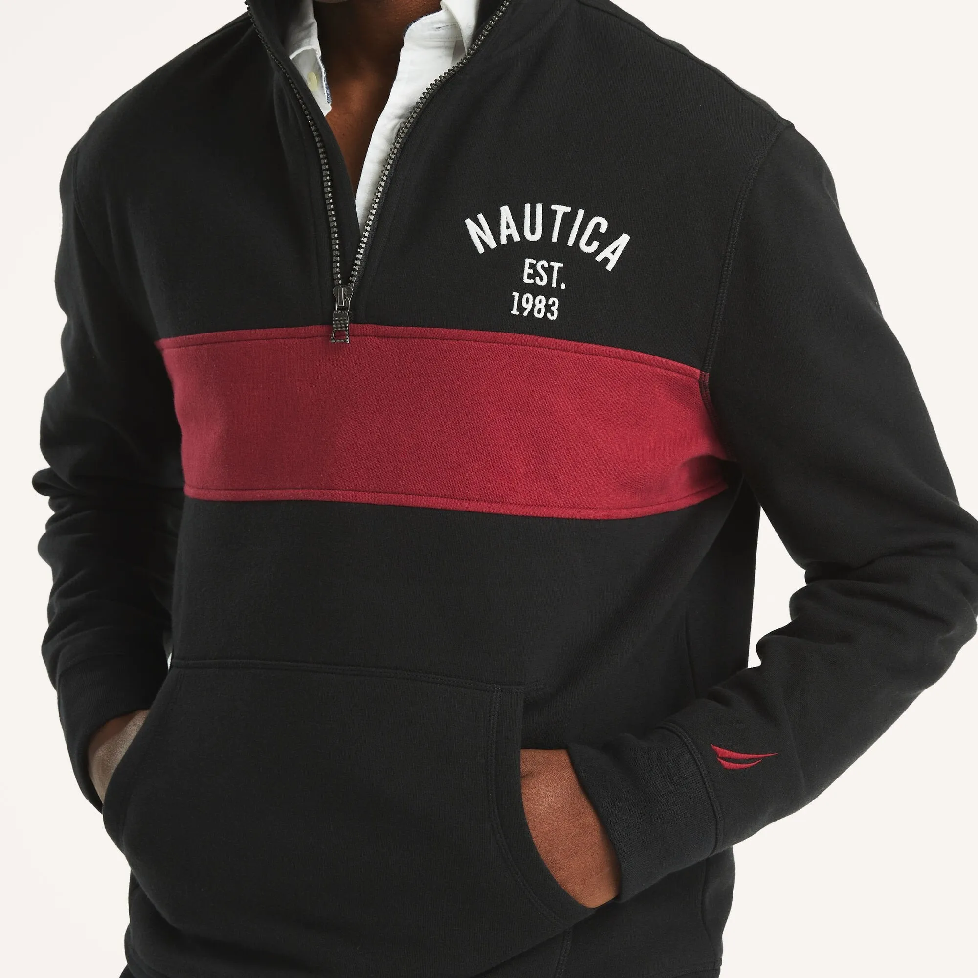 Nautica Mens Quarter-Zip Colorblock Sweatshirt