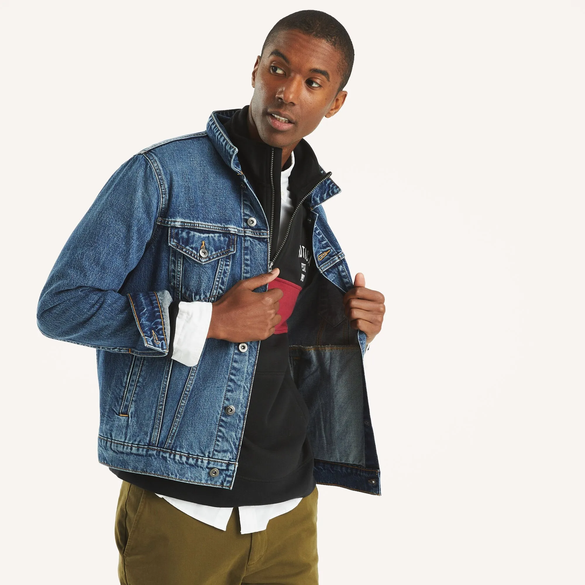 Nautica Mens Quarter-Zip Colorblock Sweatshirt