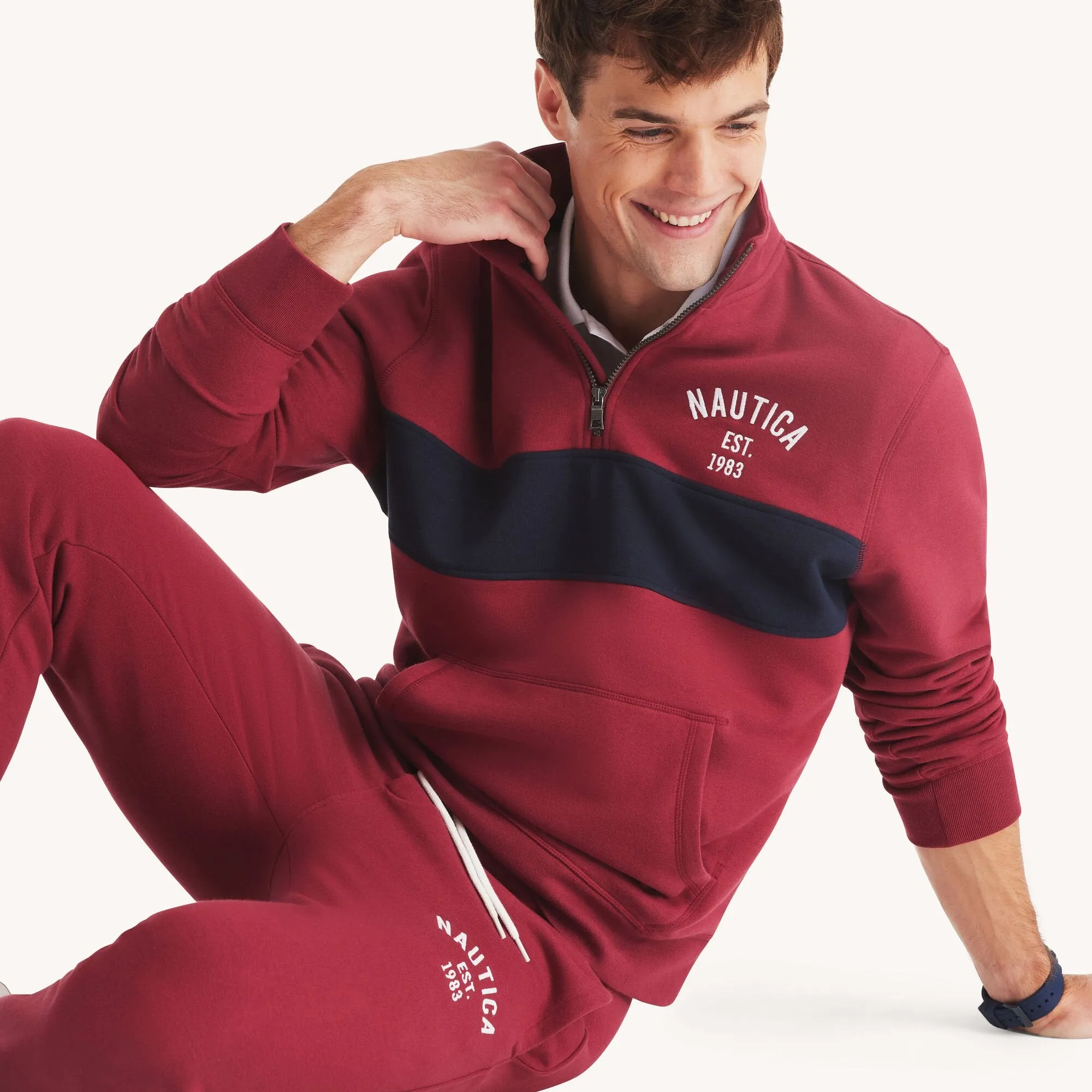 Nautica Mens Quarter-Zip Colorblock Sweatshirt