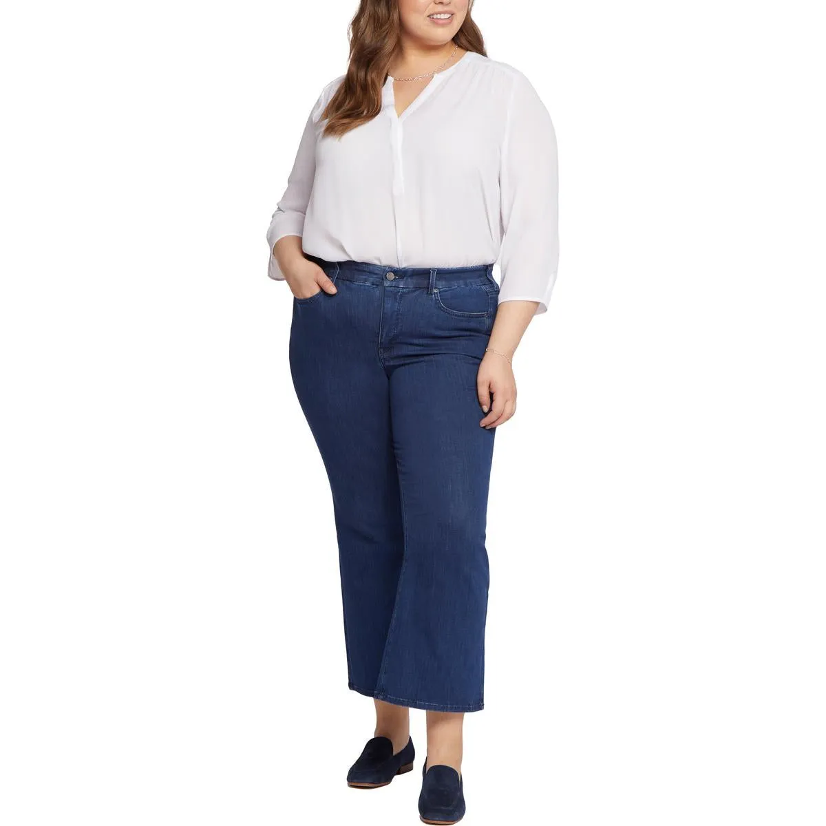 NYDJ Womens Plus Relaxed Fit Dark Wash Flare Jeans