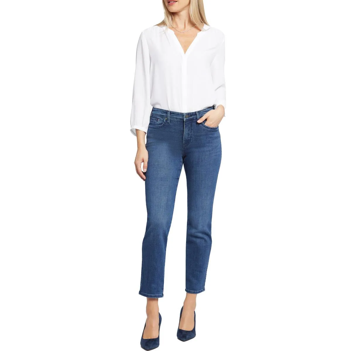 NYDJ Womens Stella Denim Tapered Straight Leg Jeans