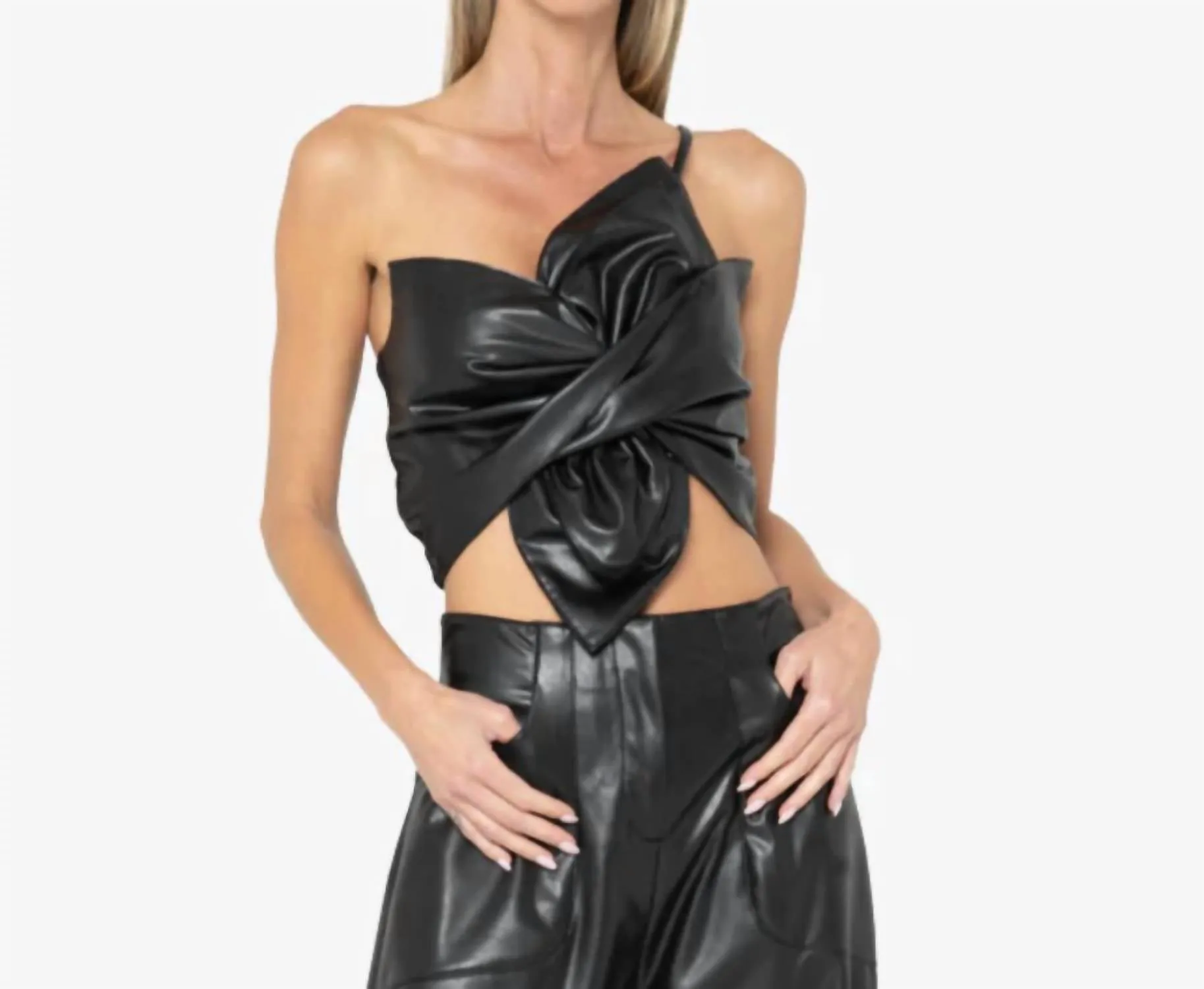 Orchid Vegan Leather Top In Black