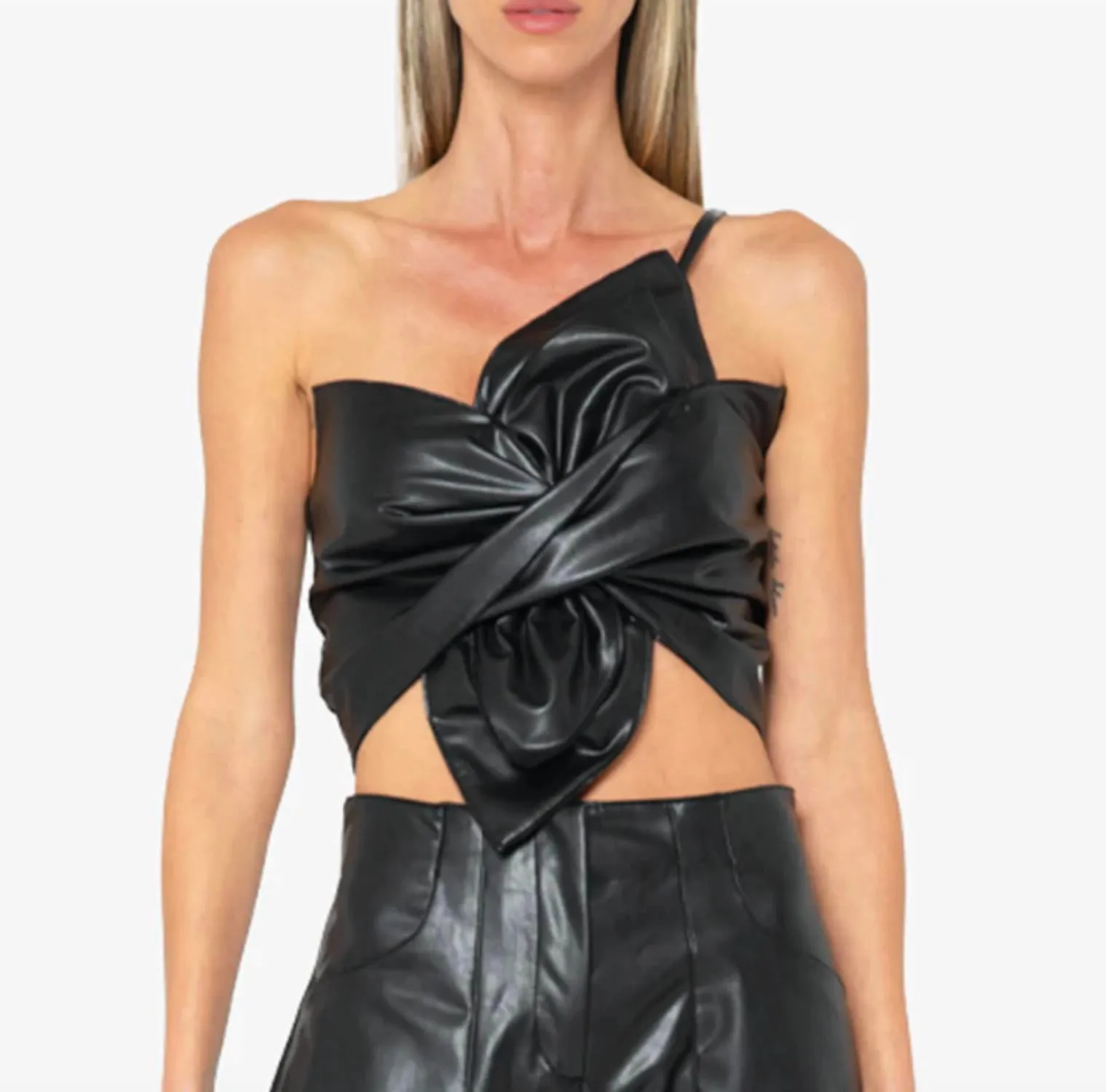 Orchid Vegan Leather Top In Black