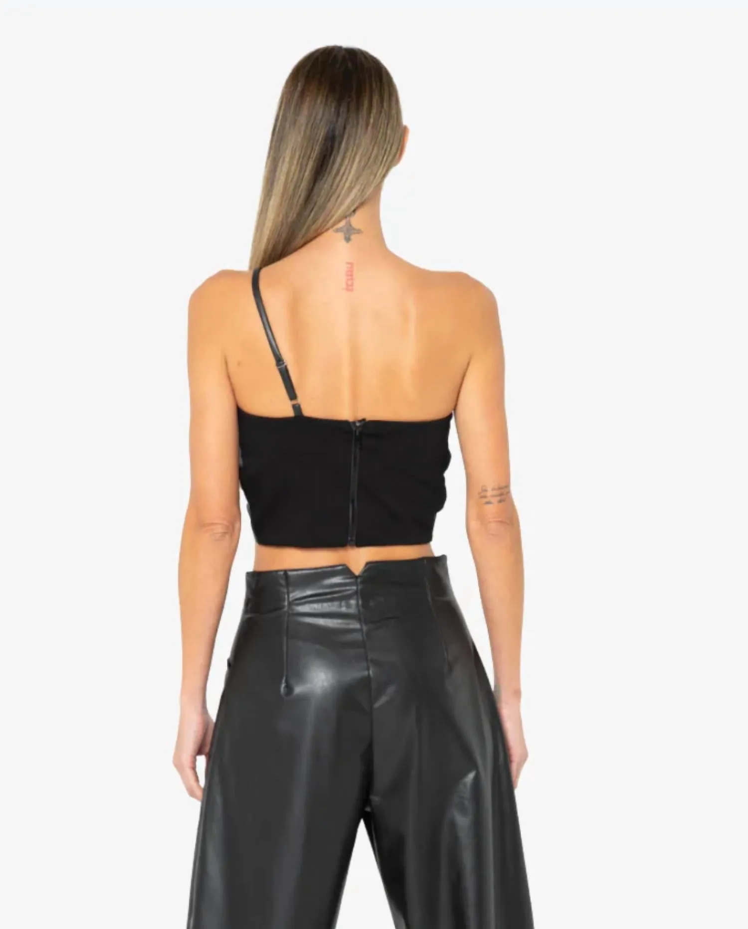 Orchid Vegan Leather Top In Black