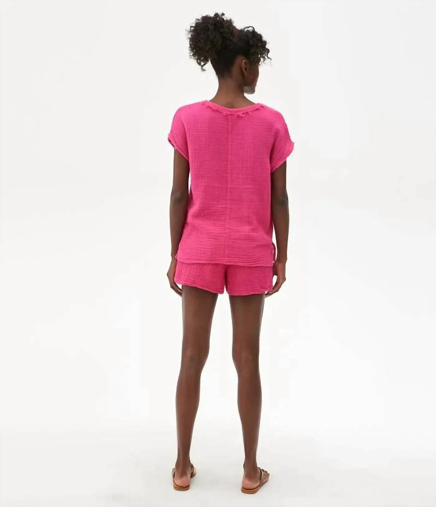 Peggy Cotton Gauze Pull On Lined Shorts In Azalea Hot Pink