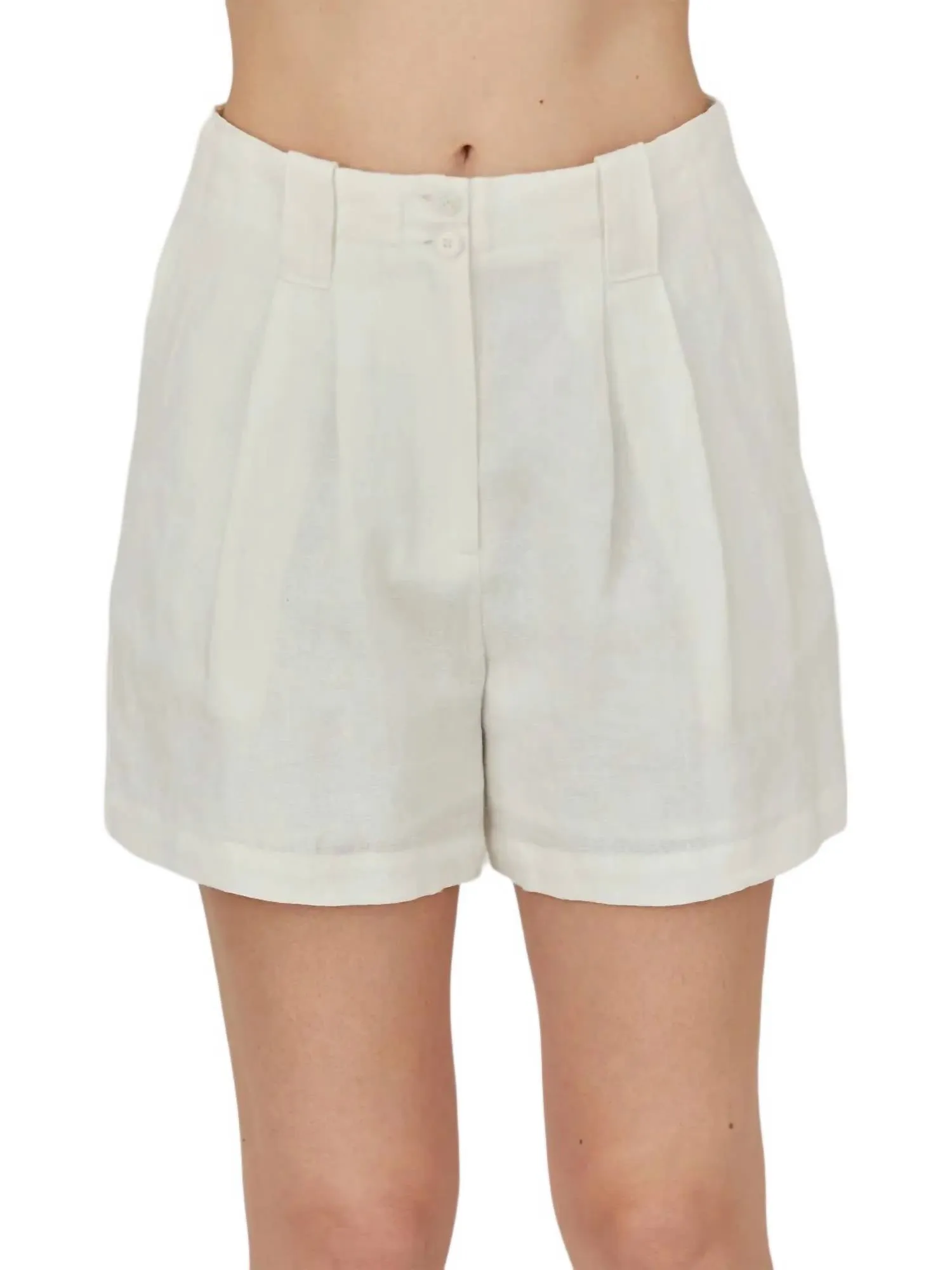 Pleated Linen Shorts In White