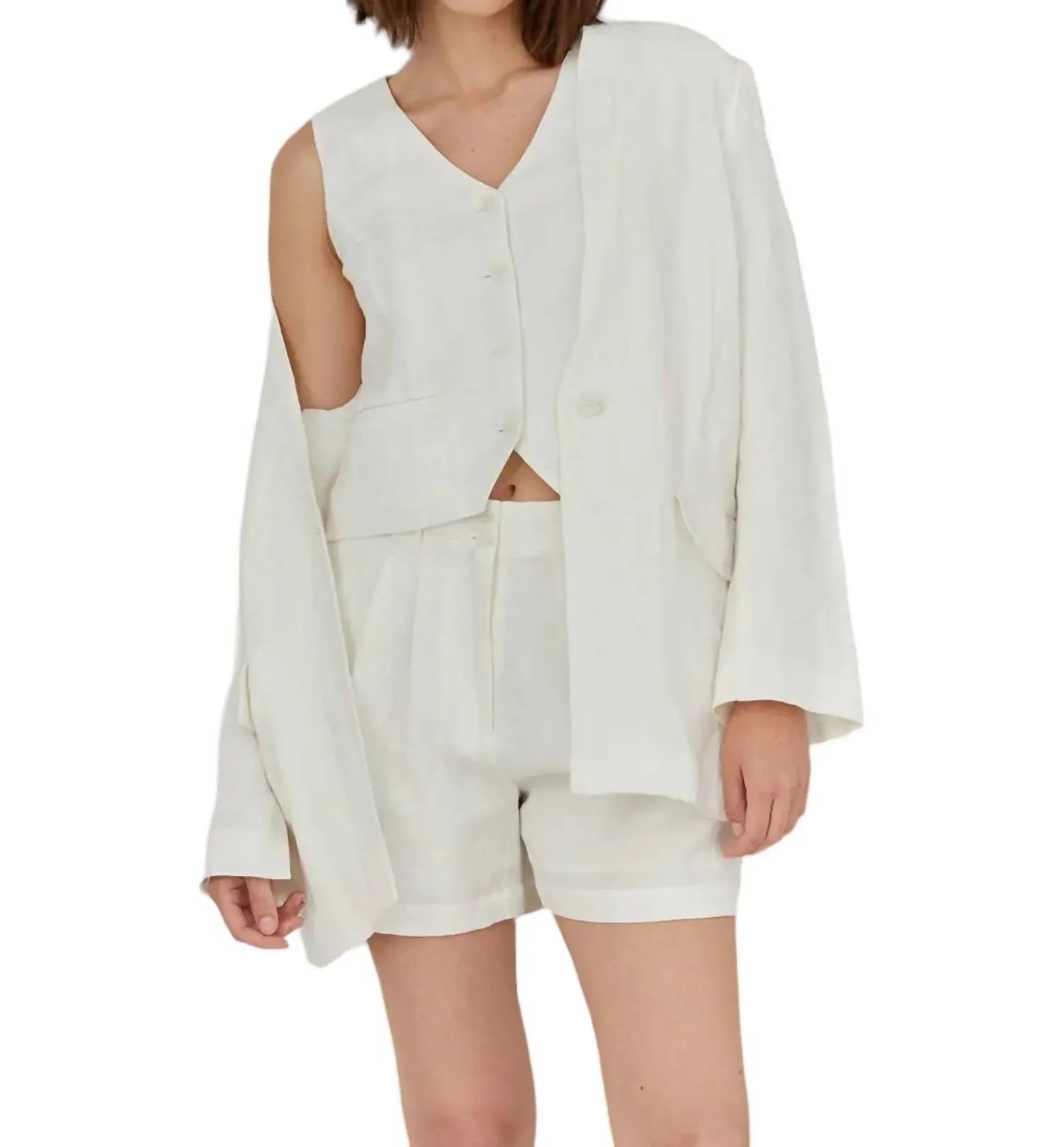 Pleated Linen Shorts In White