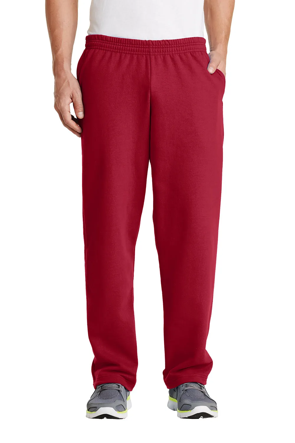 Port & Company Mens Core Pill Resistant Fleece Open Bottom Sweatpants w/ Pockets - Red