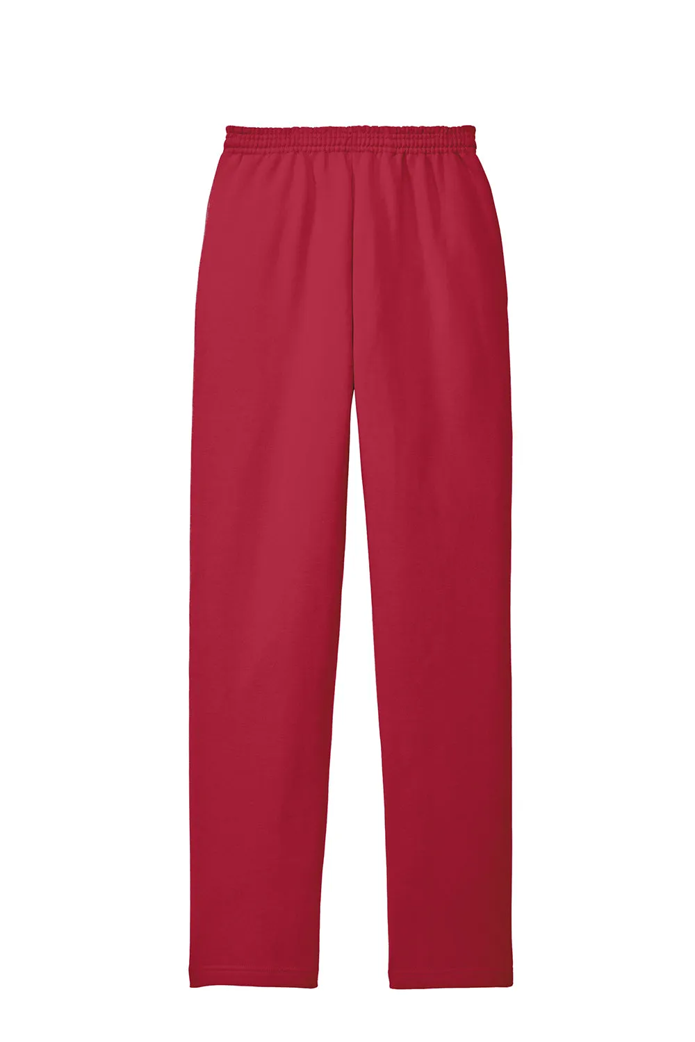 Port & Company Mens Core Pill Resistant Fleece Open Bottom Sweatpants w/ Pockets - Red