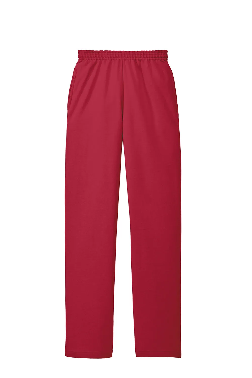 Port & Company Mens Core Pill Resistant Fleece Open Bottom Sweatpants w/ Pockets - Red