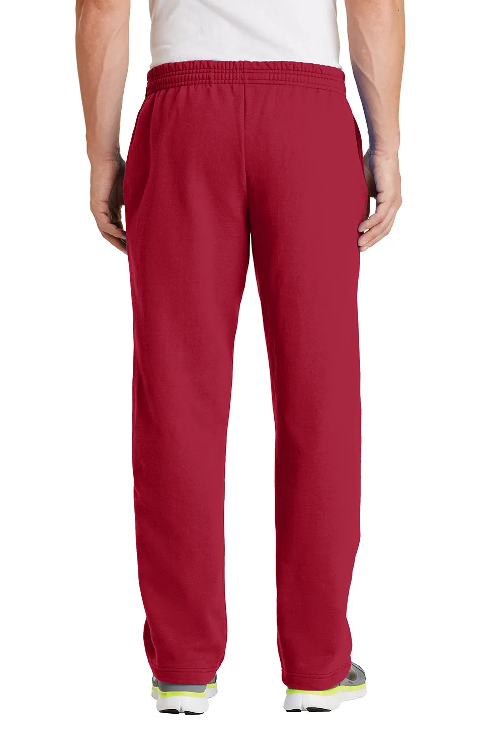 Port & Company Mens Core Pill Resistant Fleece Open Bottom Sweatpants w/ Pockets - Red