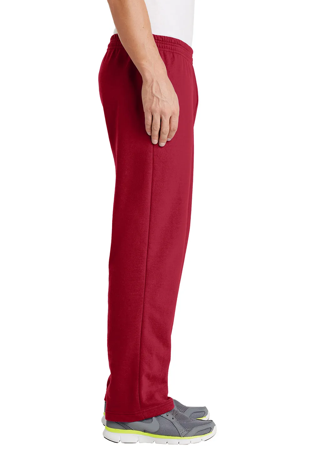 Port & Company Mens Core Pill Resistant Fleece Open Bottom Sweatpants w/ Pockets - Red