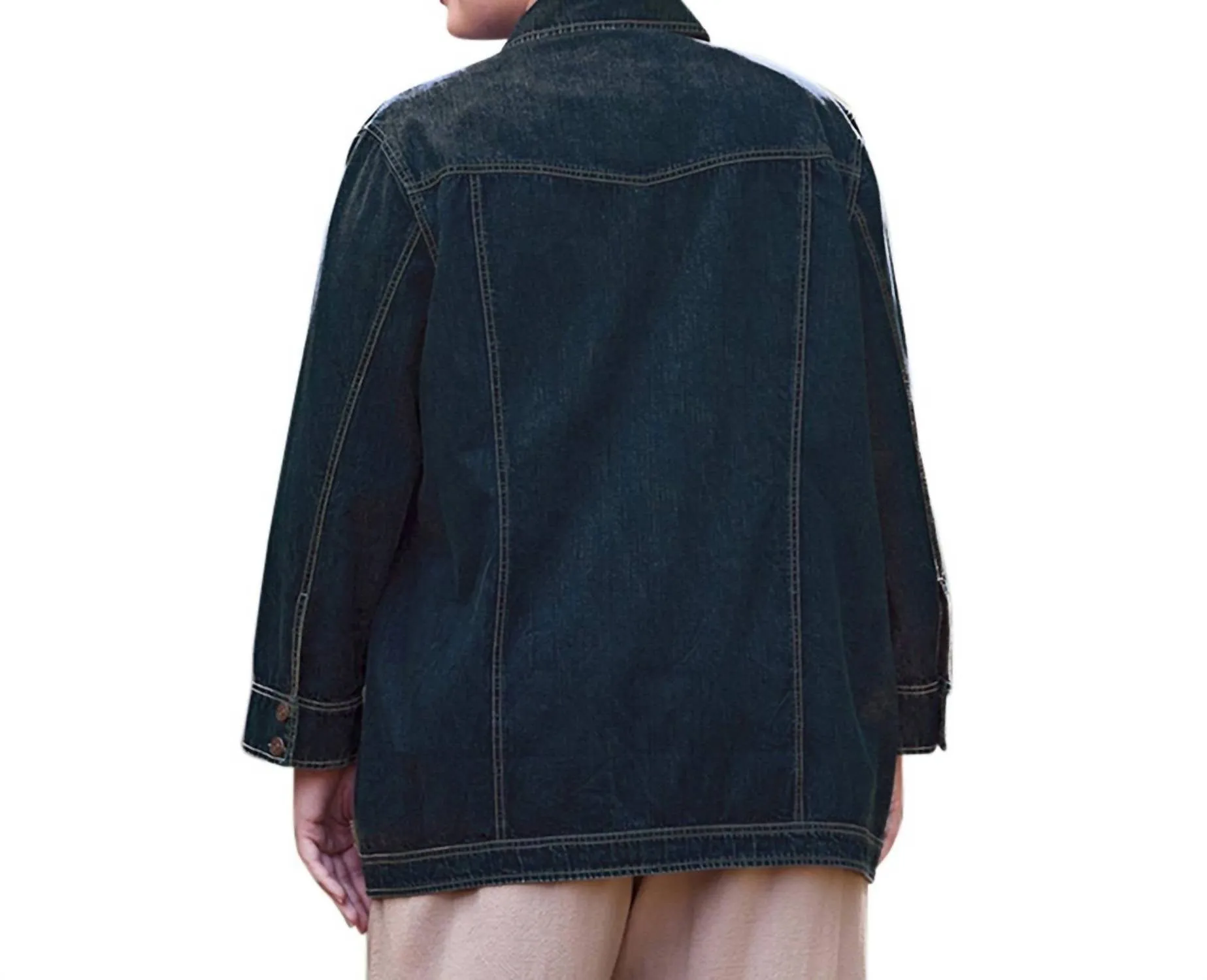 Premium Long Sleeve Rydel Denim Jacket - Plus Size In Dark Wash Denim