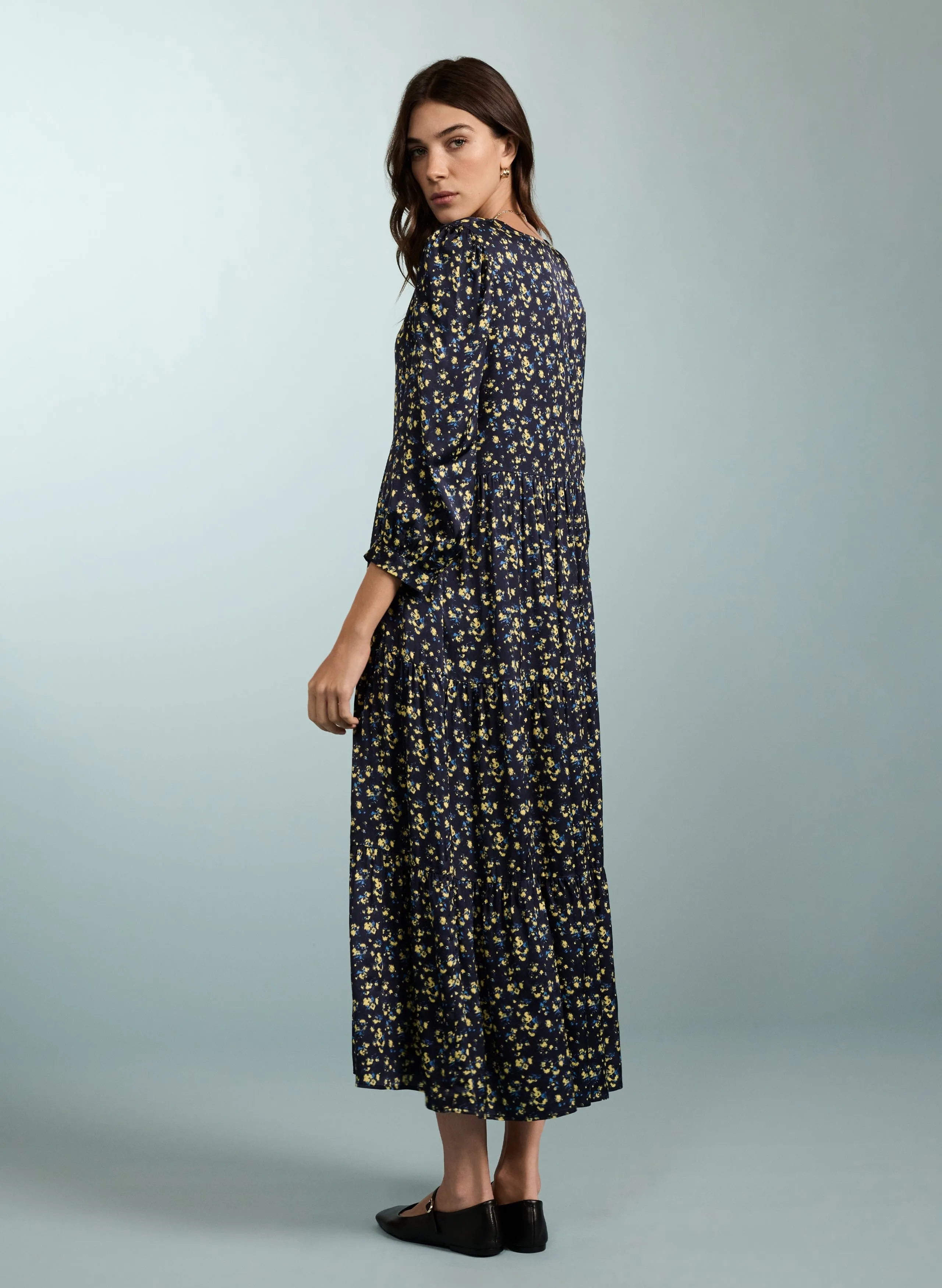 Purnita LENZING™ ECOVERO™ Recycled Dress | Blue Blurred Ditsy