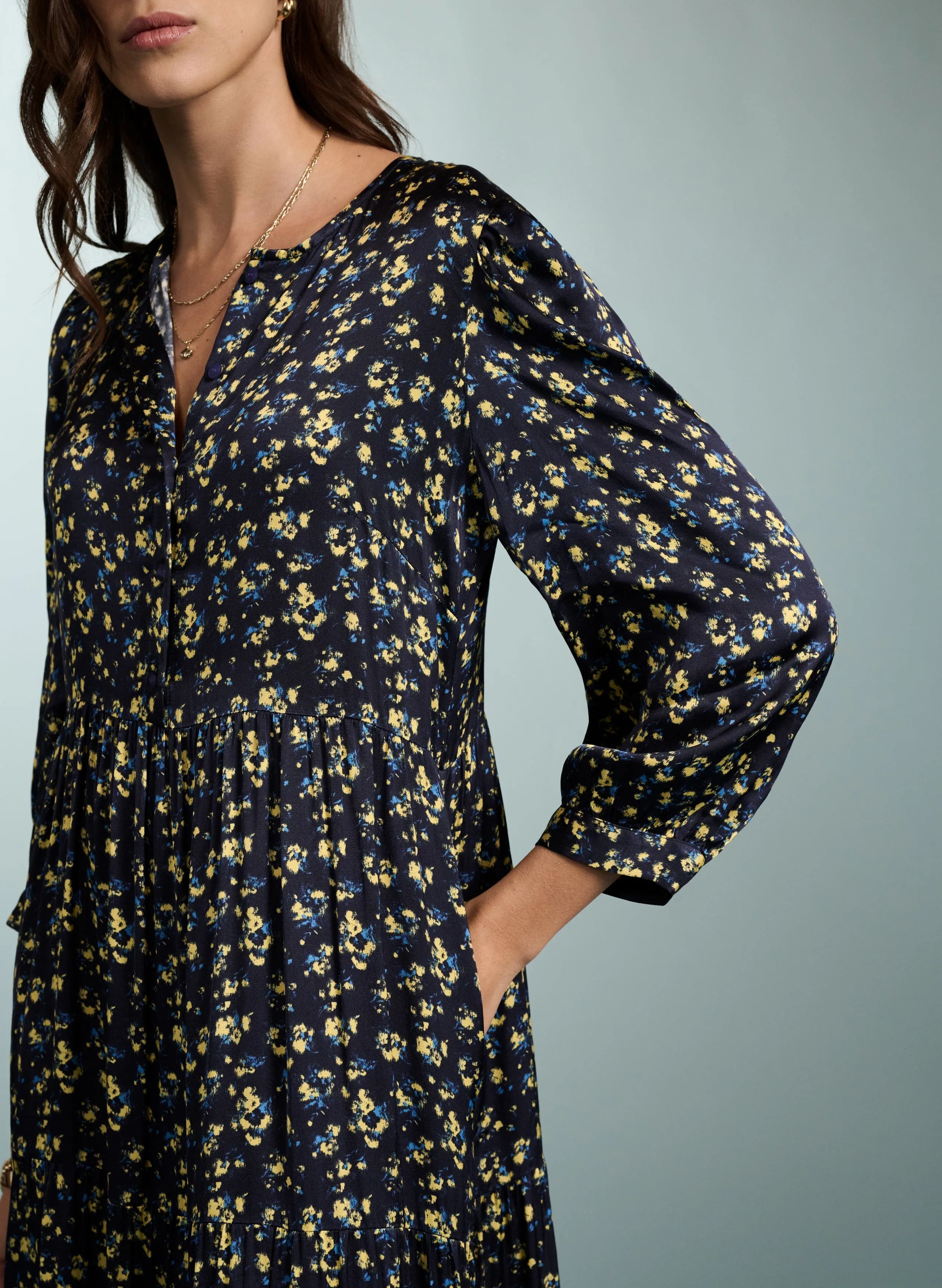 Purnita LENZING™ ECOVERO™ Recycled Dress | Blue Blurred Ditsy