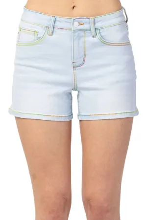 Rainbow Thread Mid Rise Short In Light Blue