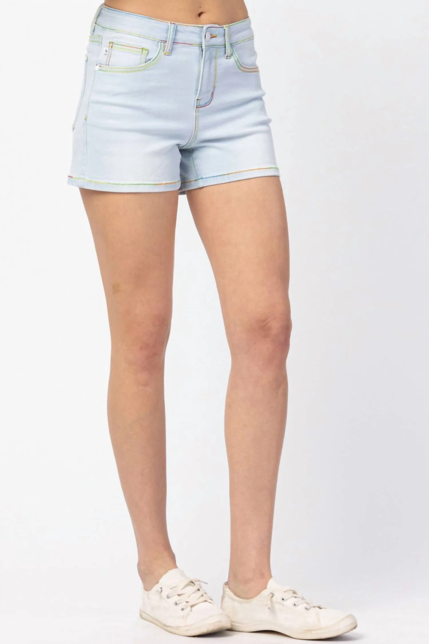 Rainbow Thread Mid Rise Short In Light Blue