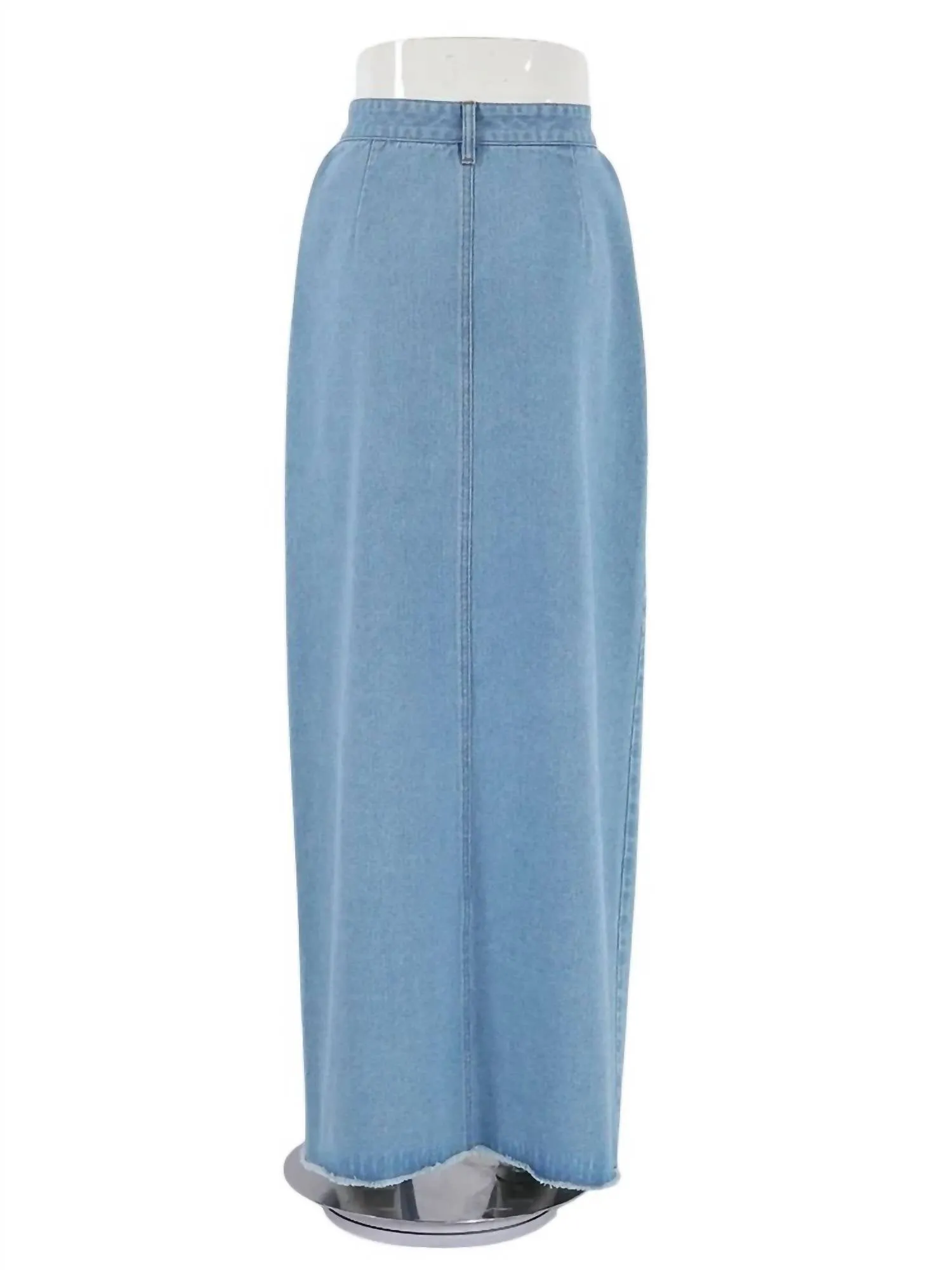 Raw Hem Denim Maxi Skirt In Light Wash