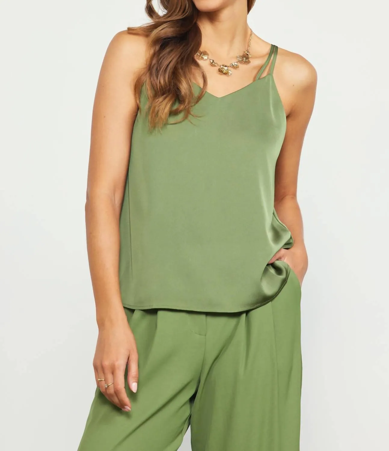 Recycled Double Strap Cami In Olive