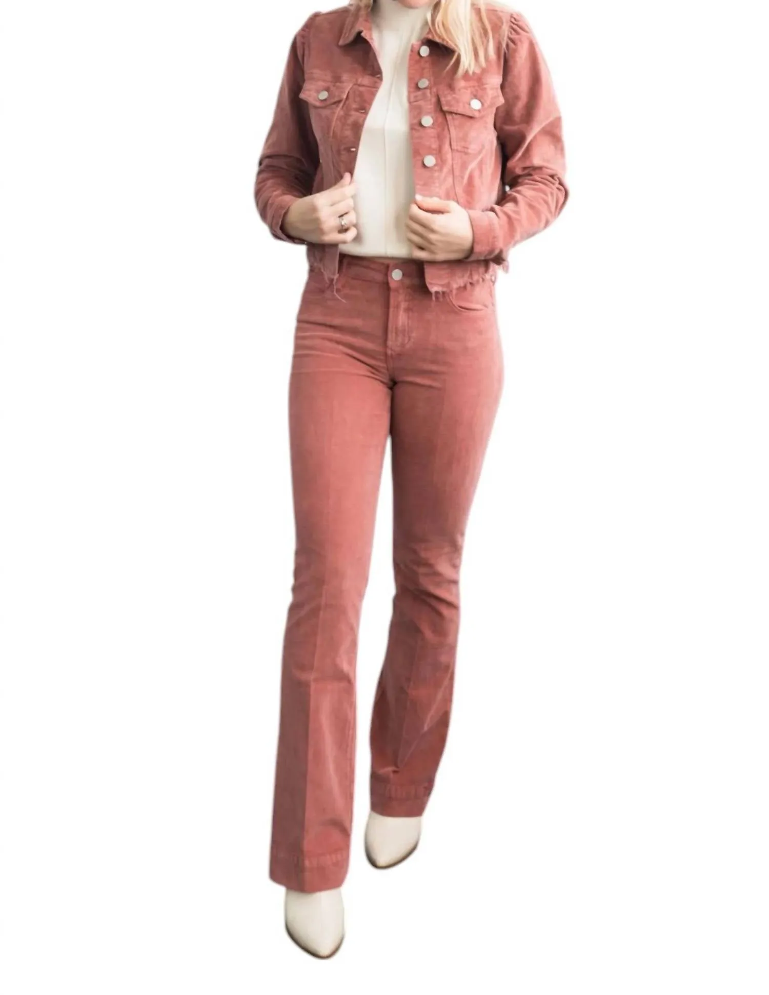 Rosa High Rise Flare Leg Jeans In Red
