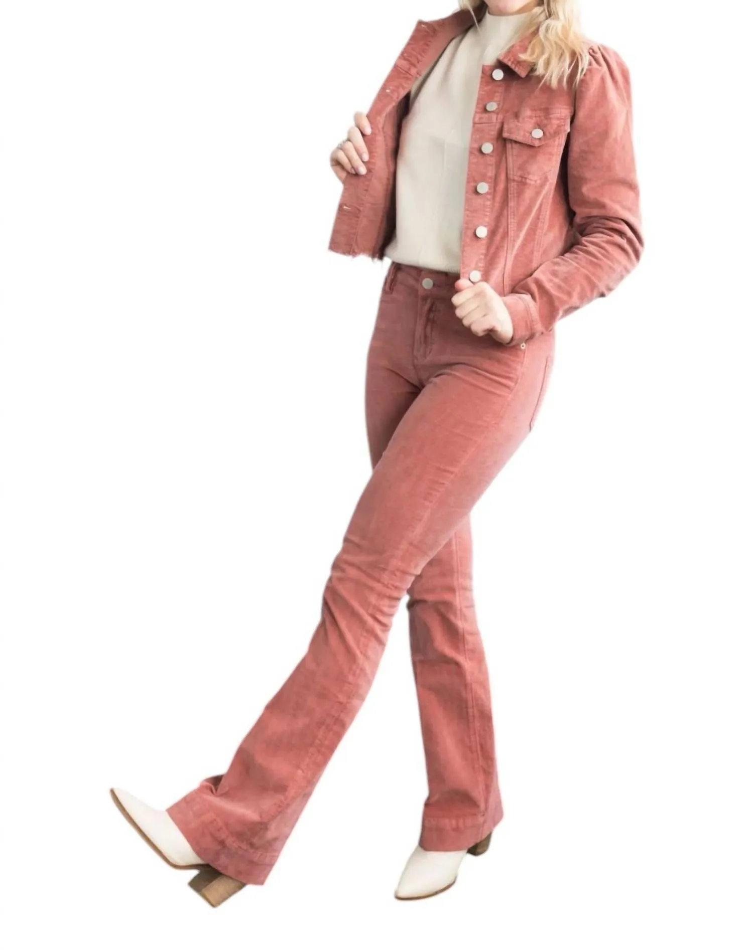 Rosa High Rise Flare Leg Jeans In Red