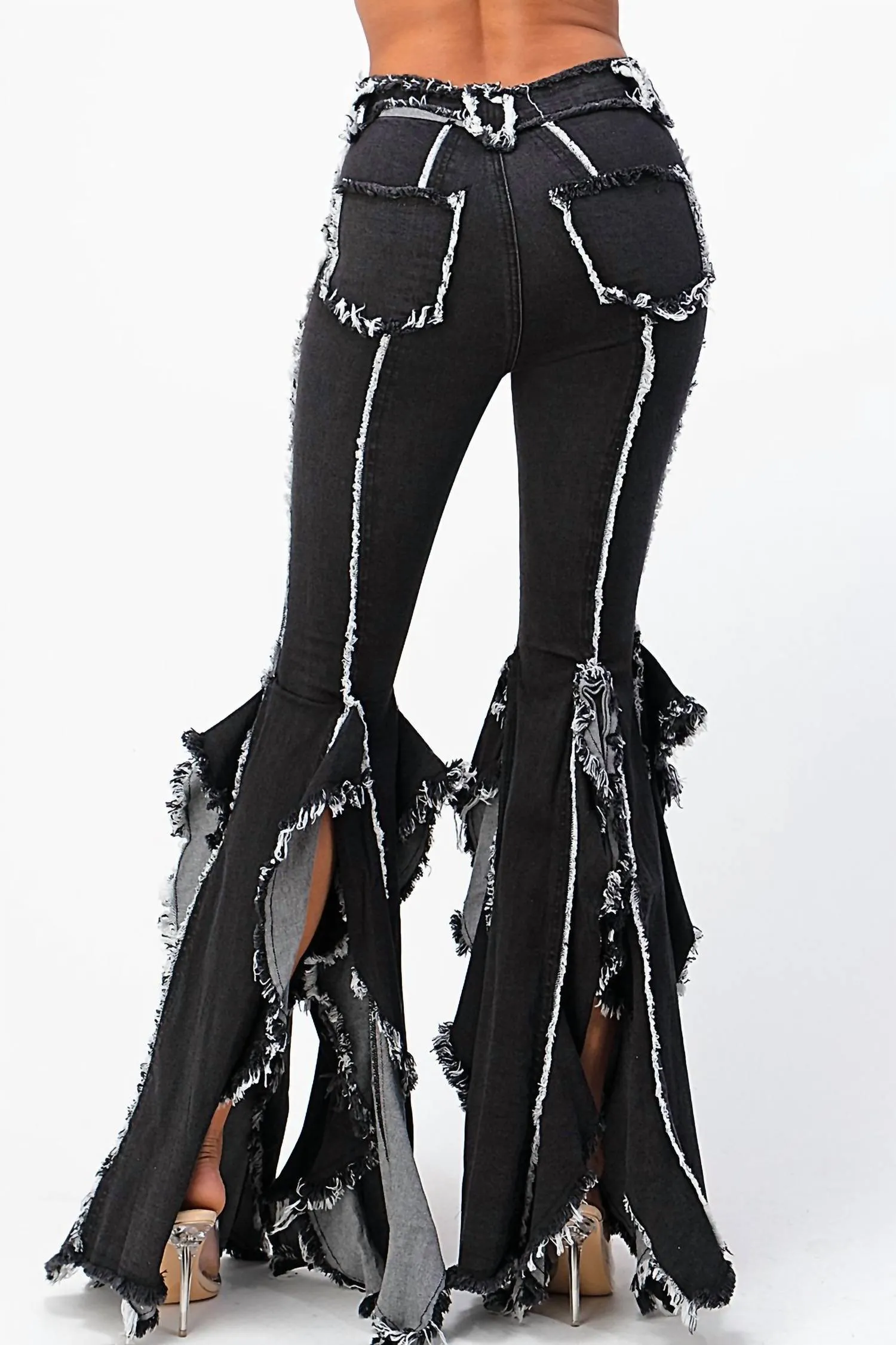 Ruffle Flare Jeans In Black