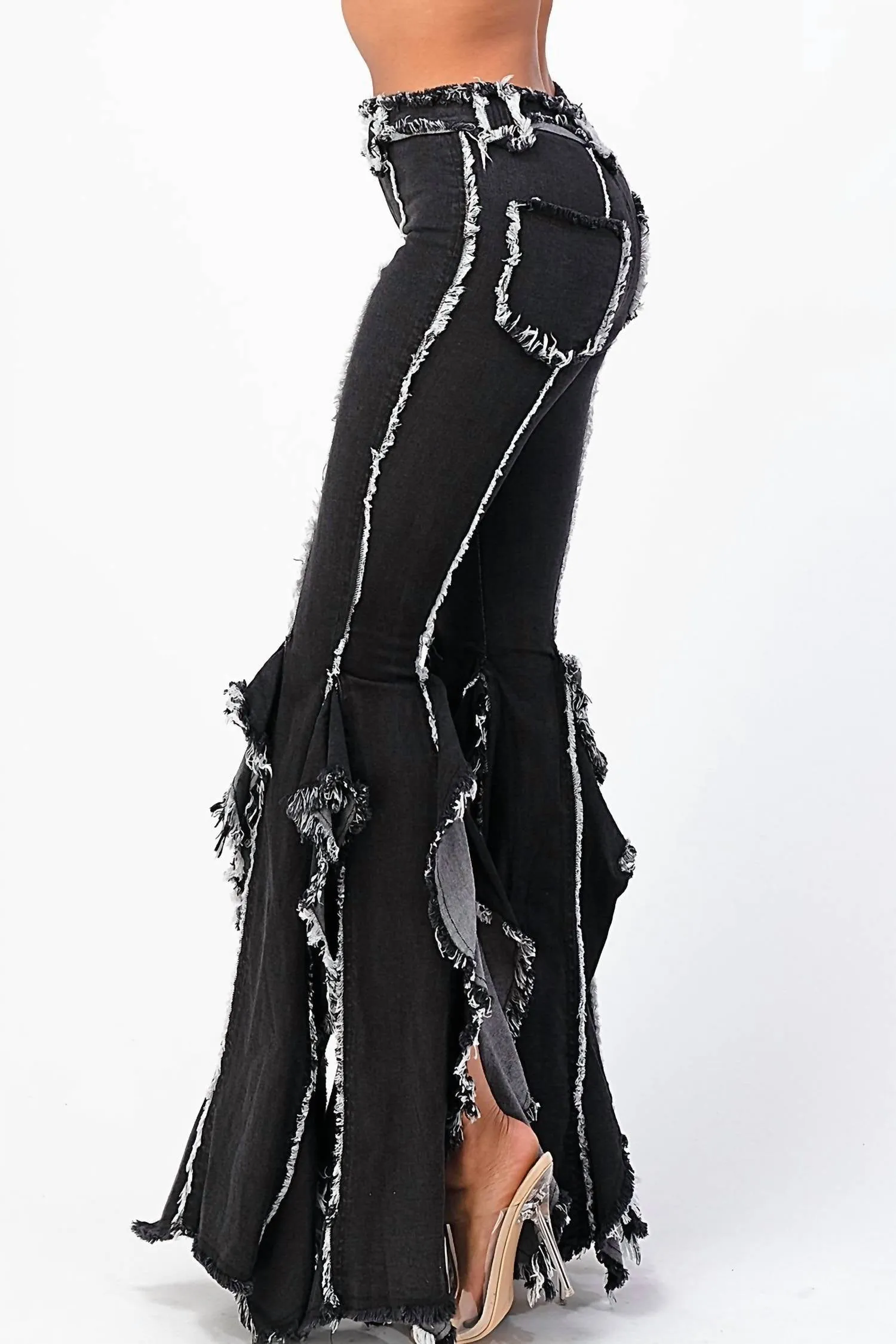 Ruffle Flare Jeans In Black
