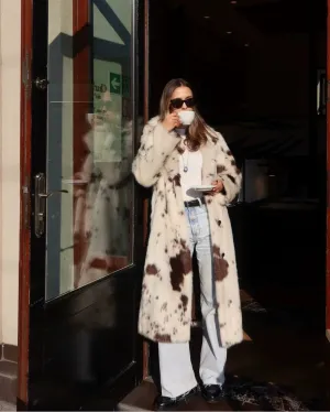 Sachi Cow Pattern Faux Fur Coat