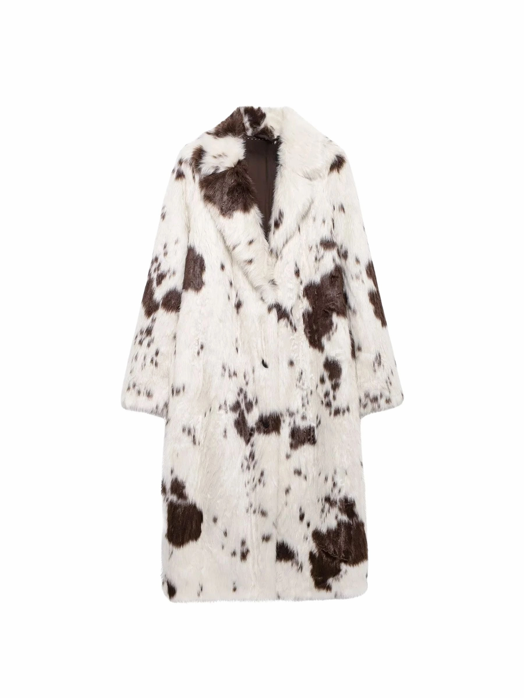 Sachi Cow Pattern Faux Fur Coat