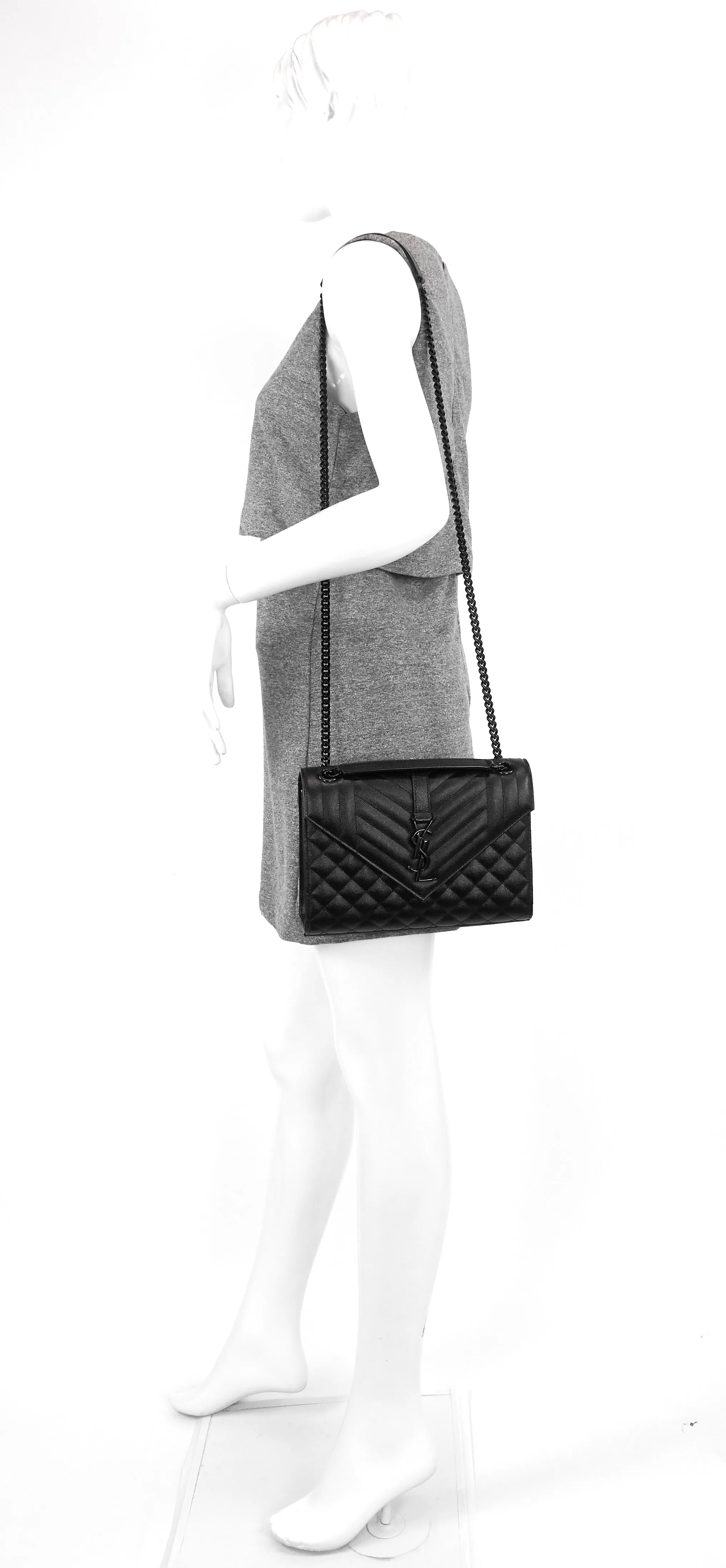 Saint Laurent Bags Envelope Medium Grain de Poudre Matelassé Calfskin Shoulder Bag