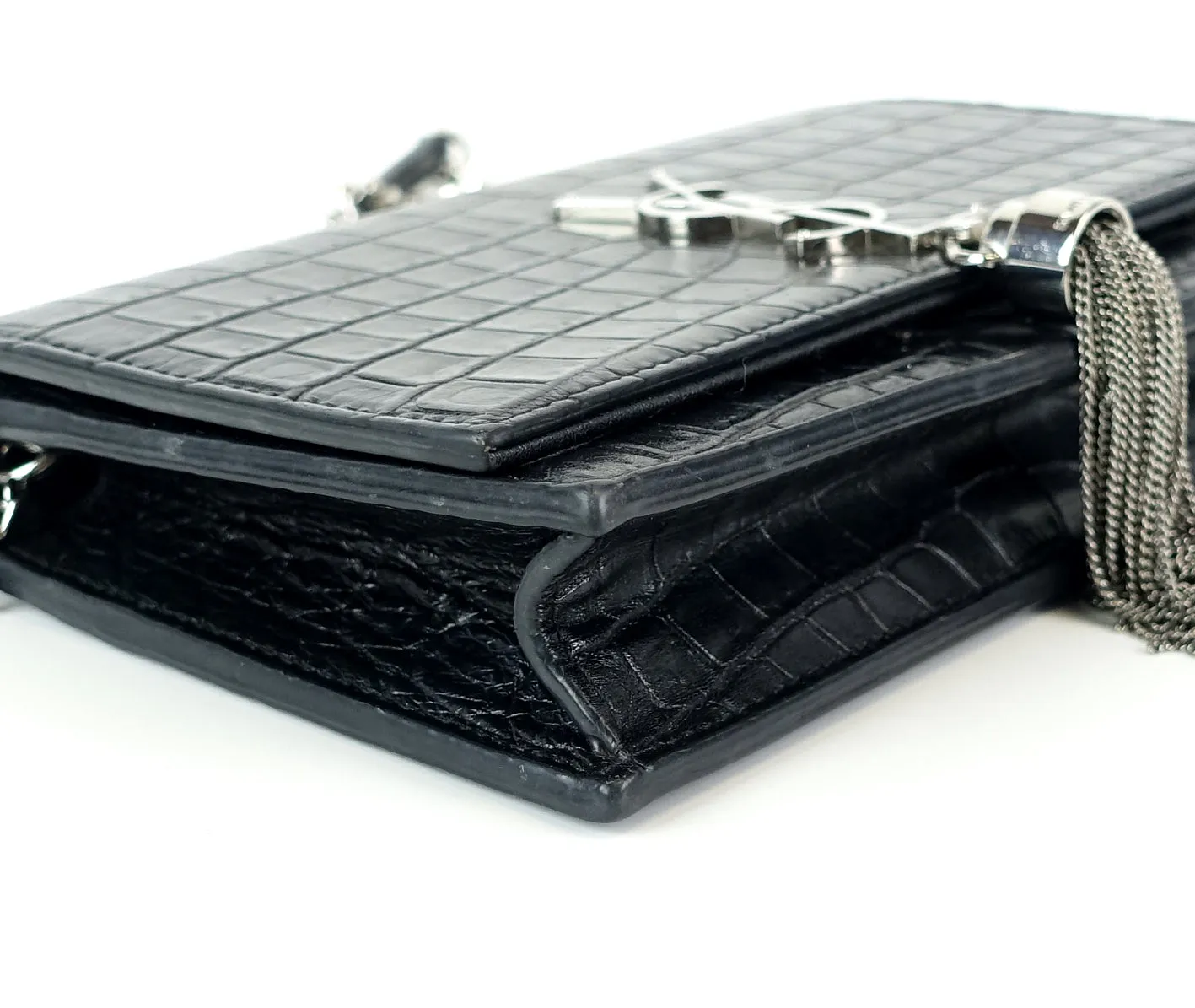 Saint Laurent Bags Kate Croc Embossed Calf Leather Tassel Bag