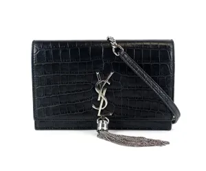 Saint Laurent Bags Kate Croc Embossed Calf Leather Tassel Bag