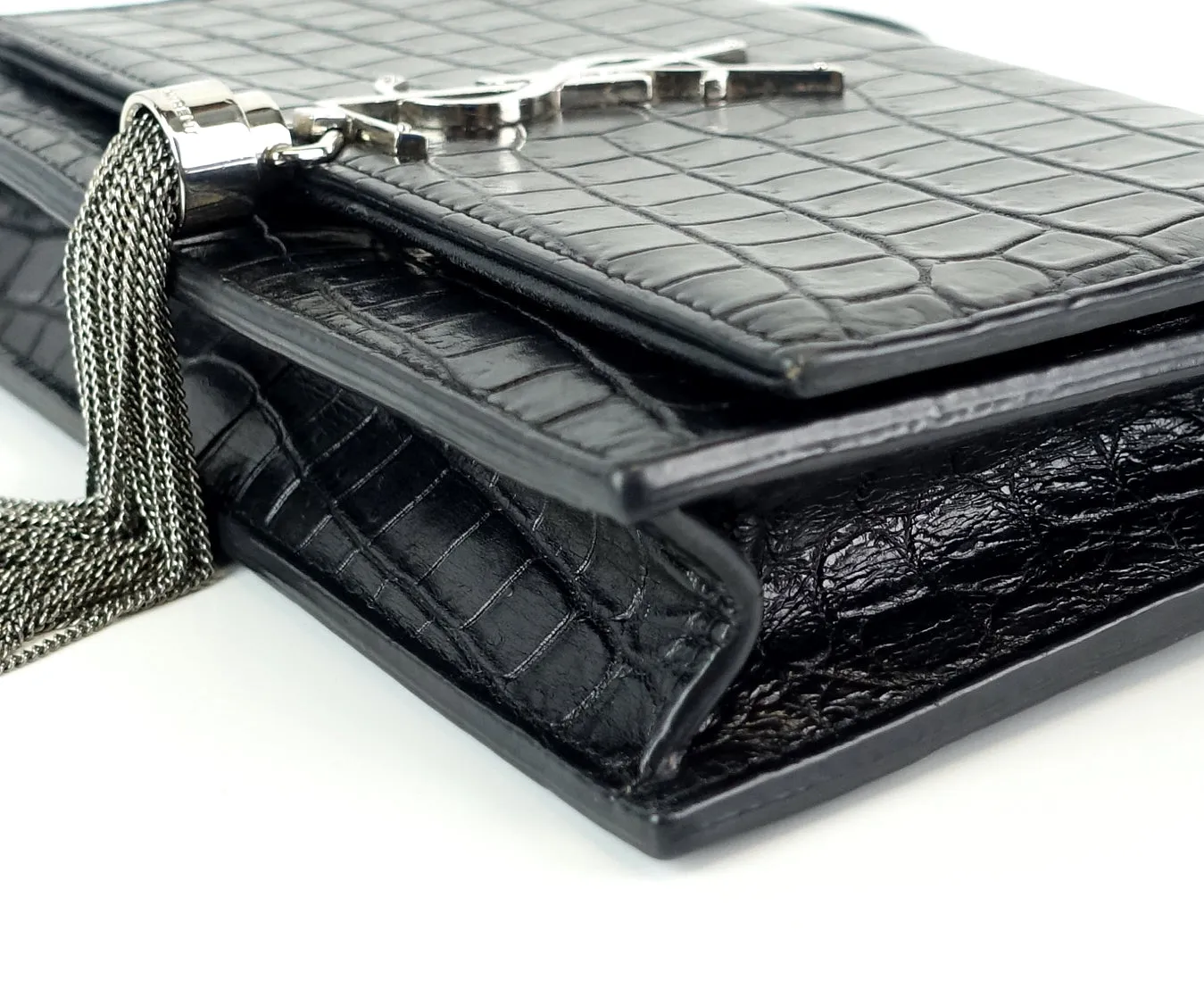 Saint Laurent Bags Kate Croc Embossed Calf Leather Tassel Bag