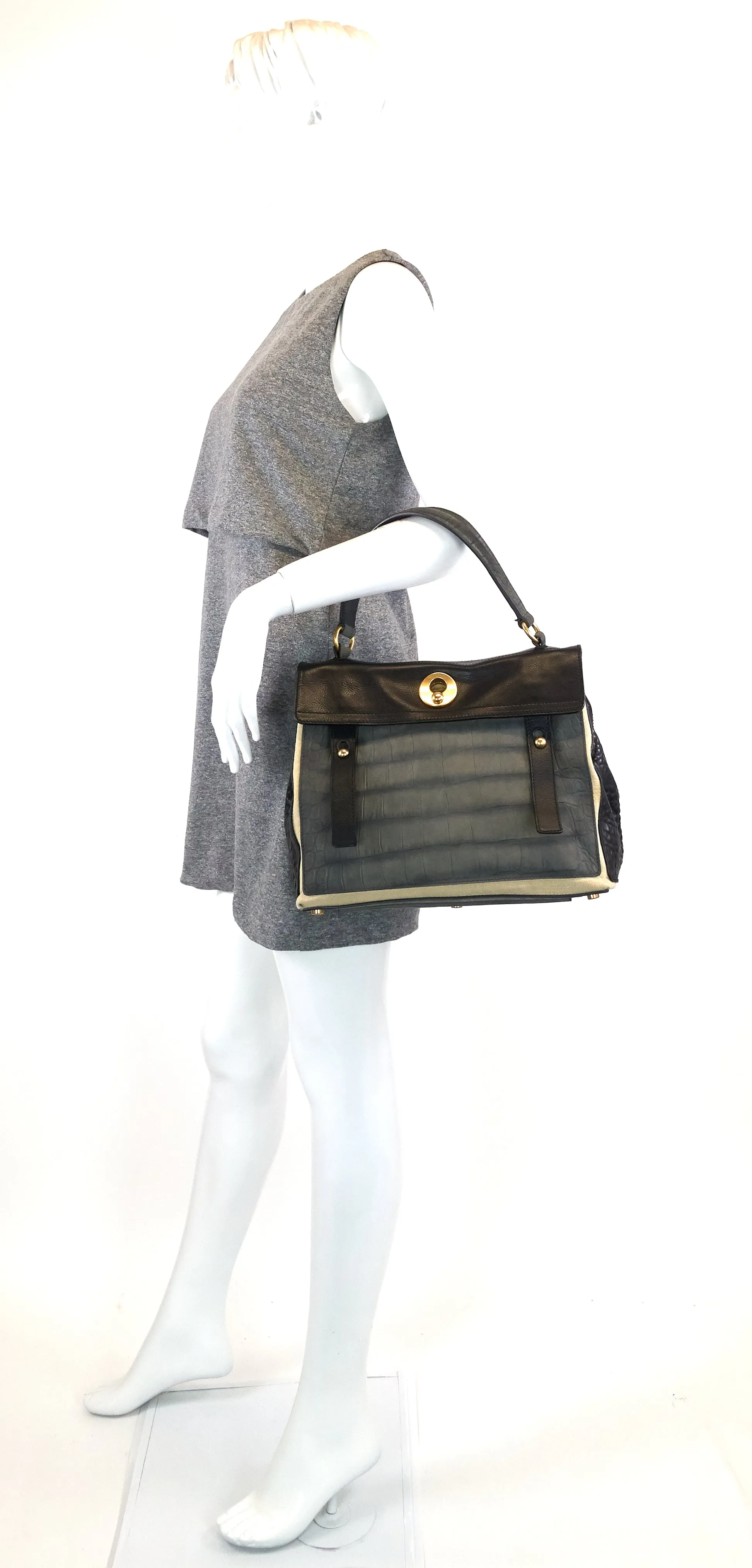Saint Laurent Bags Muse Two-Tone Leather, Suede and Canvas Handbag