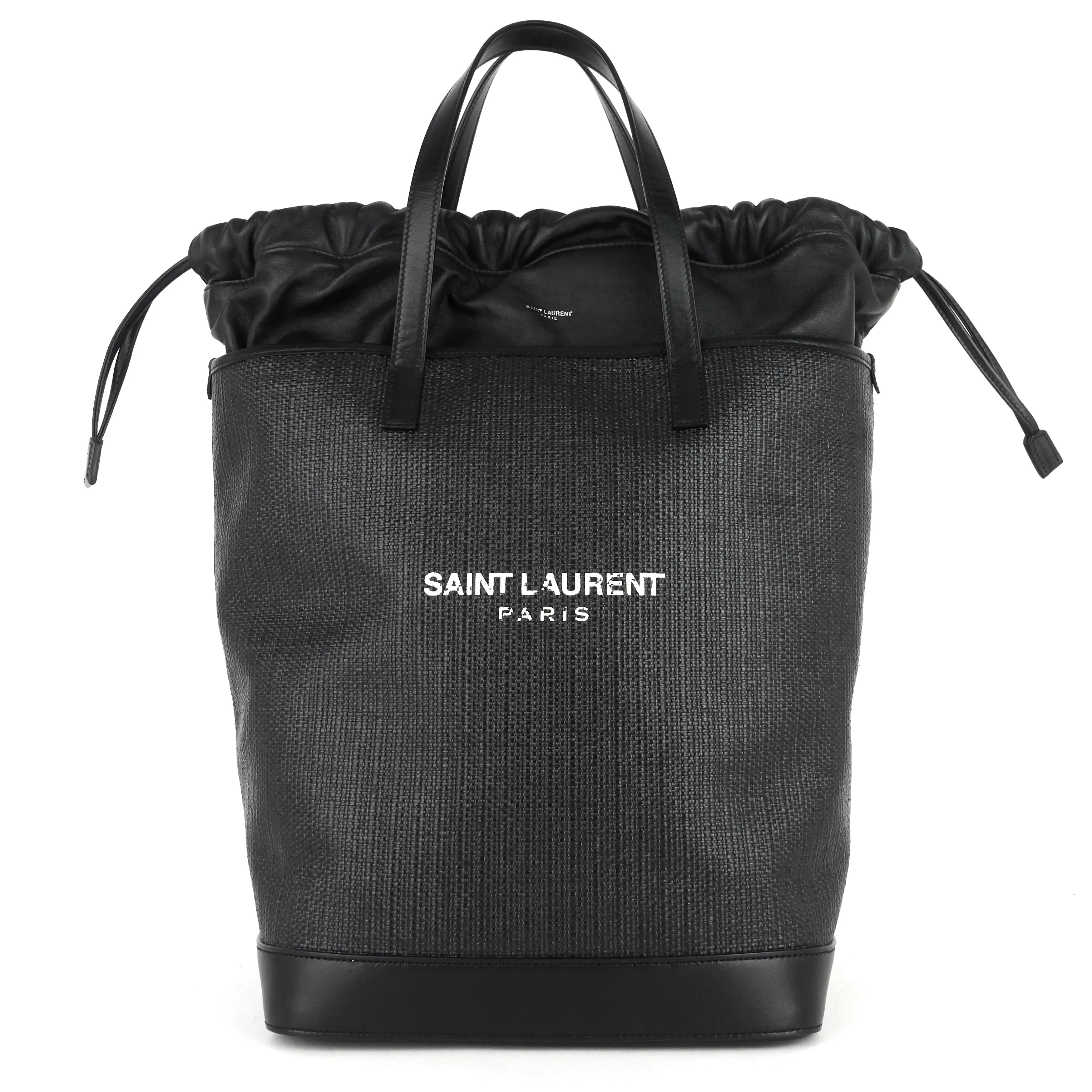 Saint Laurent Bags Teddy Medium Canvas and Leather Drawstring Shopping Tote Bag