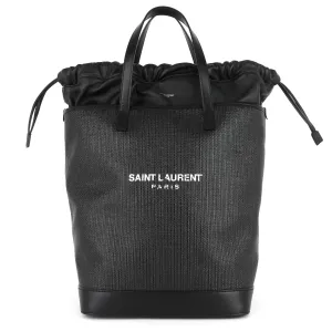Saint Laurent Bags Teddy Medium Canvas and Leather Drawstring Shopping Tote Bag
