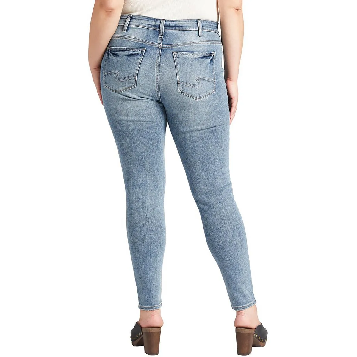 Silver Jeans Co. Womens Elyse Mid-Rise Distressed Skinny Jeans