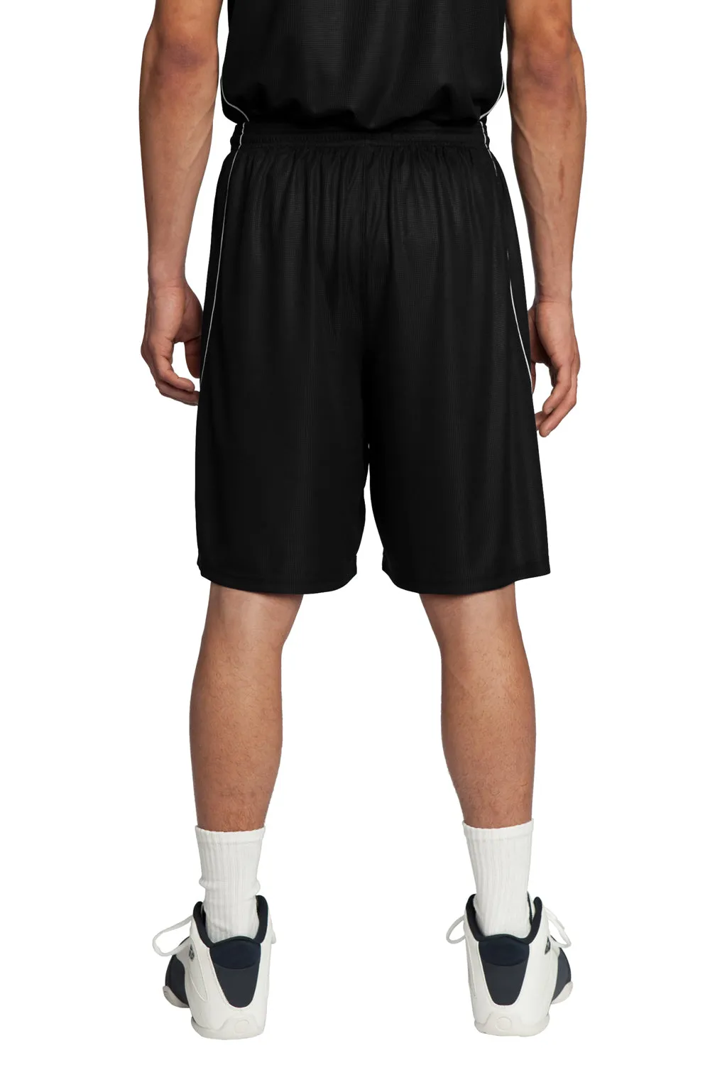 Sport-Tek Mens Moisture Wicking Mesh Reversible Spliced Shorts - Black - Closeout