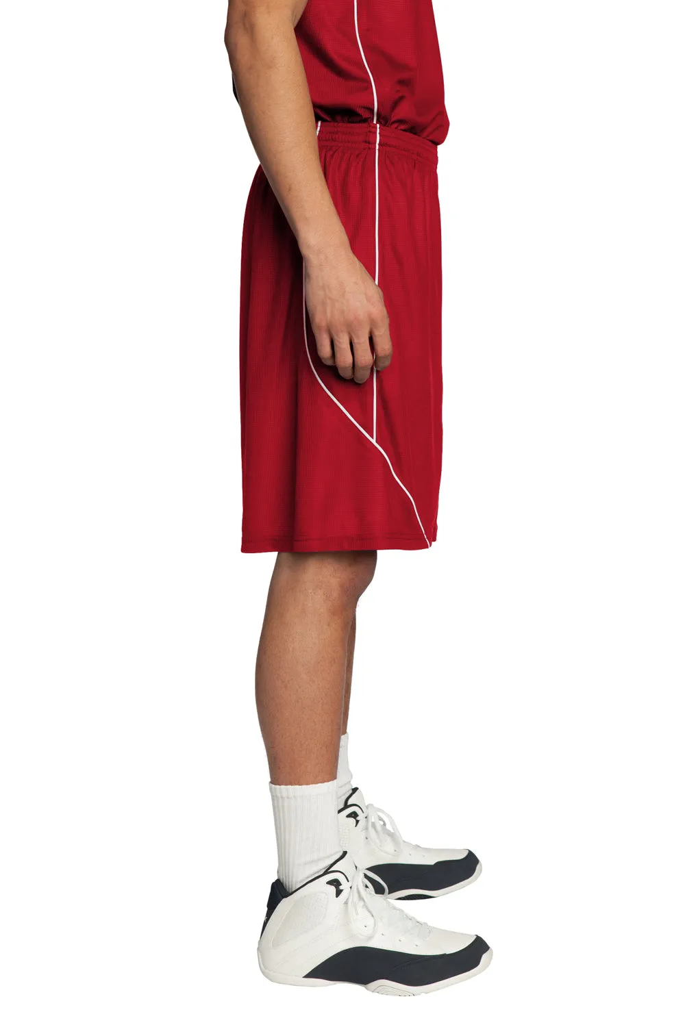Sport-Tek Mens Moisture Wicking Mesh Reversible Spliced Shorts - True Red - Closeout