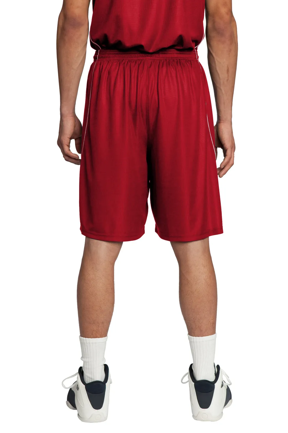 Sport-Tek Mens Moisture Wicking Mesh Reversible Spliced Shorts - True Red - Closeout