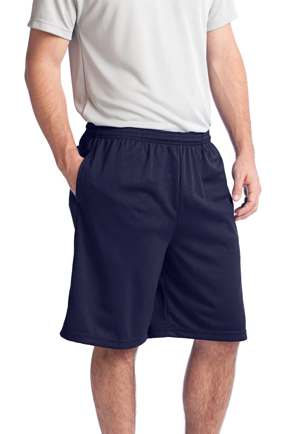 Sport-Tek Mens Moisture Wicking Tough Mesh Shorts w/ Pockets - True Navy Blue