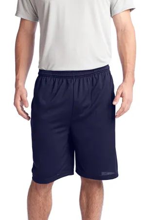 Sport-Tek Mens Moisture Wicking Tough Mesh Shorts w/ Pockets - True Navy Blue