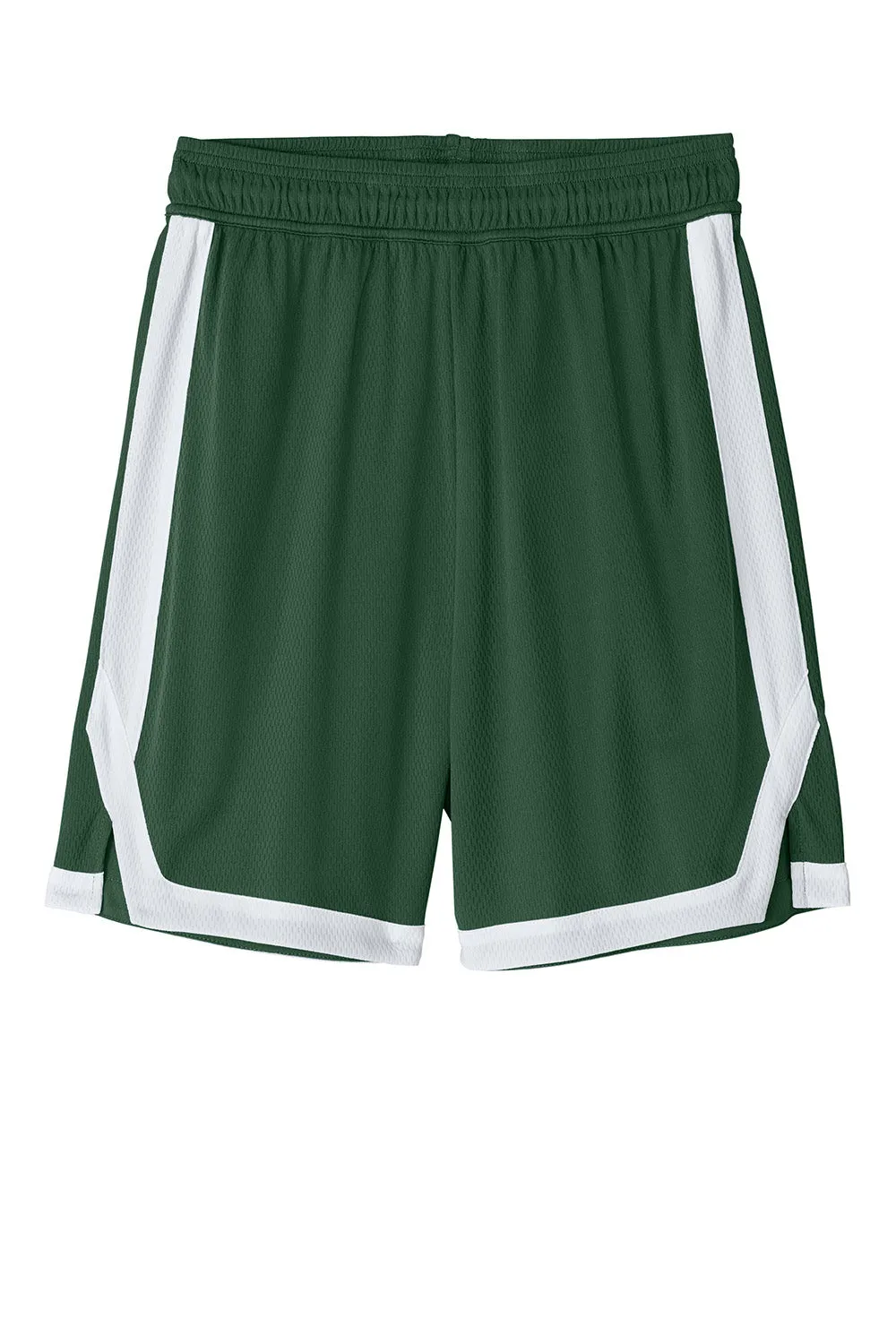 Sport-Tek Mens Rival Moisture Wicking Basketball Shorts - Forest Green/White