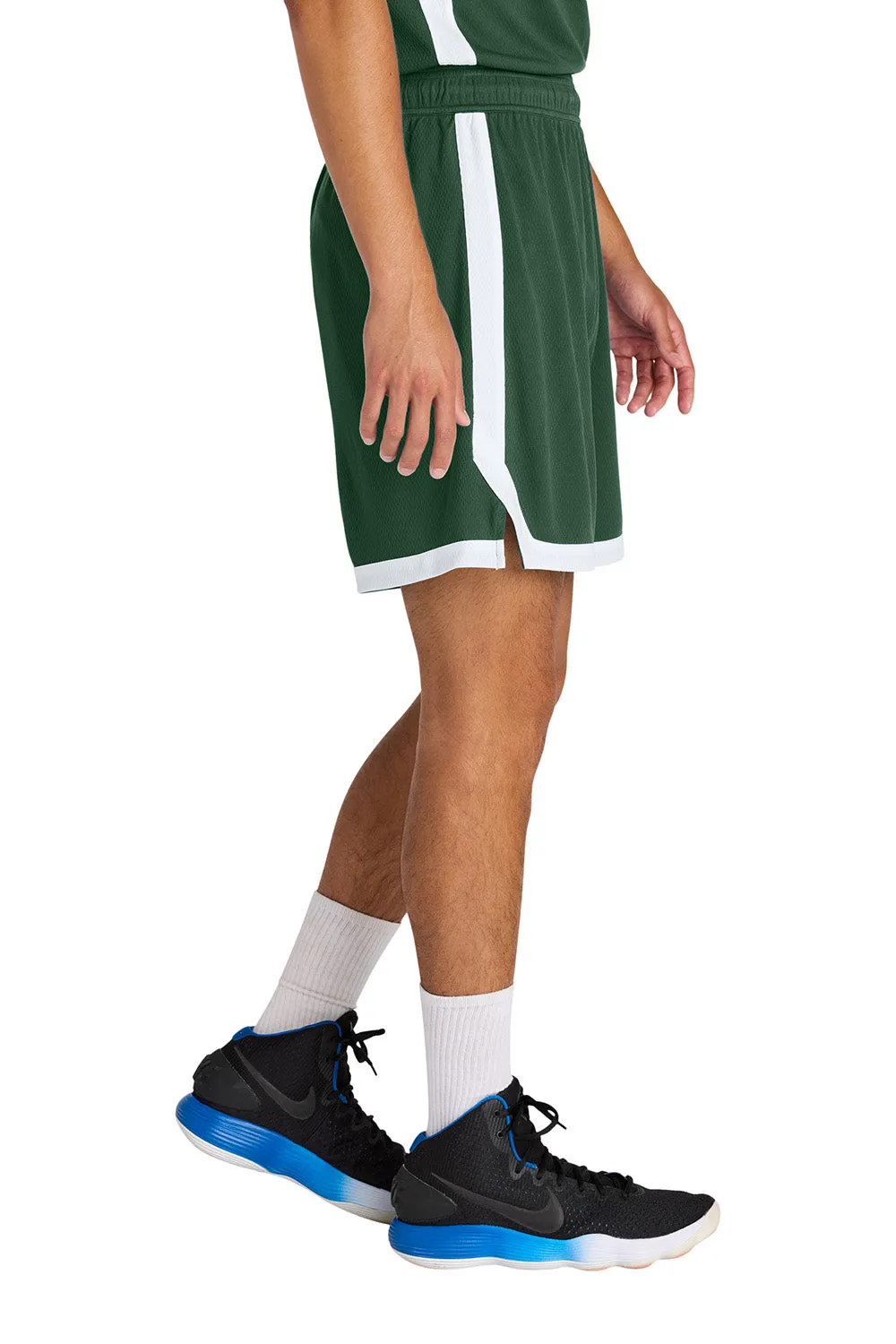 Sport-Tek Mens Rival Moisture Wicking Basketball Shorts - Forest Green/White
