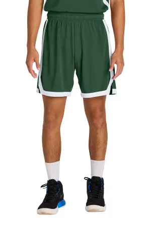 Sport-Tek Mens Rival Moisture Wicking Basketball Shorts - Forest Green/White