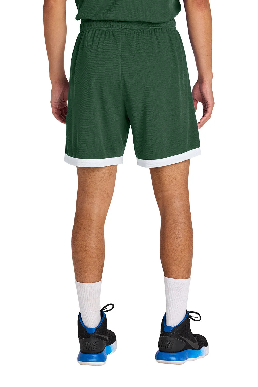 Sport-Tek Mens Rival Moisture Wicking Basketball Shorts - Forest Green/White
