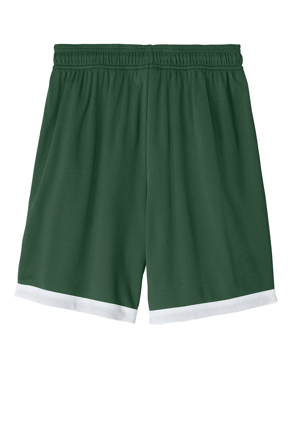 Sport-Tek Mens Rival Moisture Wicking Basketball Shorts - Forest Green/White